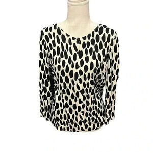 Talbots Women Black White Button Front 3/4 Sleeve Cardigan Sweater Size Medium